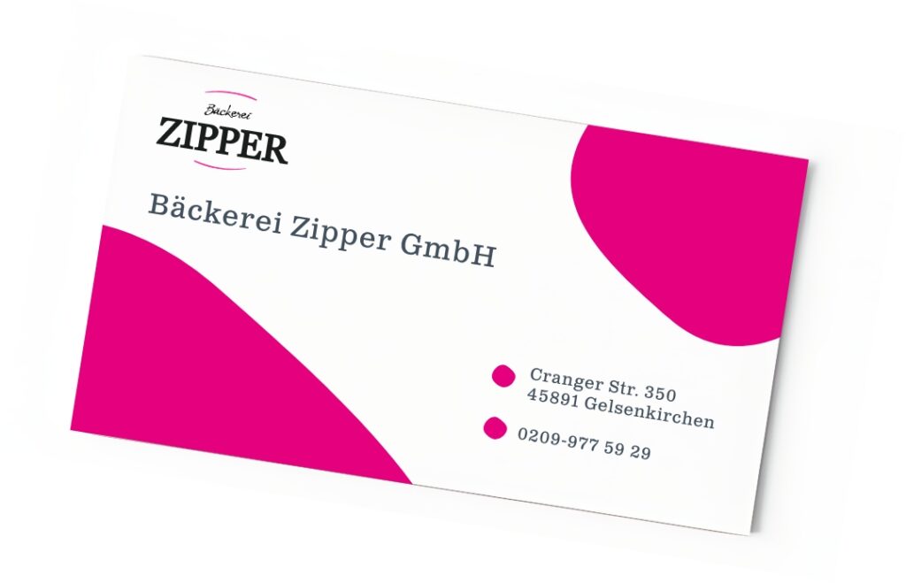 Bäckerei Zipper Visitenkarte mit Kontaktdaten wie, Adresse: Cranger Str. 350 45891 Gelsenkirchen & Telefonnummer: 0209-977 59 29